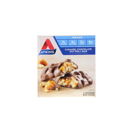 Atkins, Caramel Chocolate Nut Roll Bar, 5 Bars, 44g Each