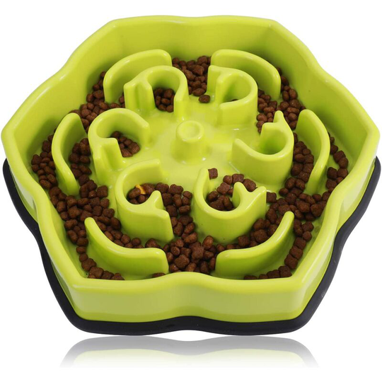 Slow Feeding Bowl, Diet Pet Bowl, Anti Gluttony Dog Cat Bowl, Promotes Healthy Eating and Slow Digestion (Green Flower)