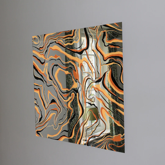 Warm Toned Liquid Marble Designer Mirror Art Print