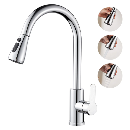 Kitchen Sink Mixer Tap, 360 Degree Rotatable Faucet With Pull Down Sprayer, High Arc Stainless Steel Kitchen Faucet With Single Handle
