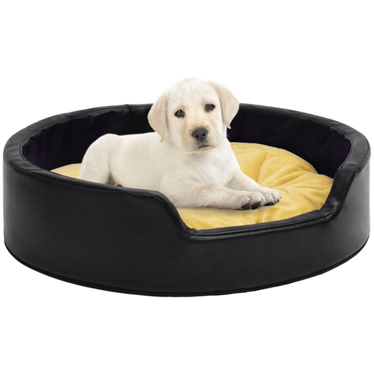 Dog Bed Black and Yellow 99x89x21 cm Plush and Faux Leather