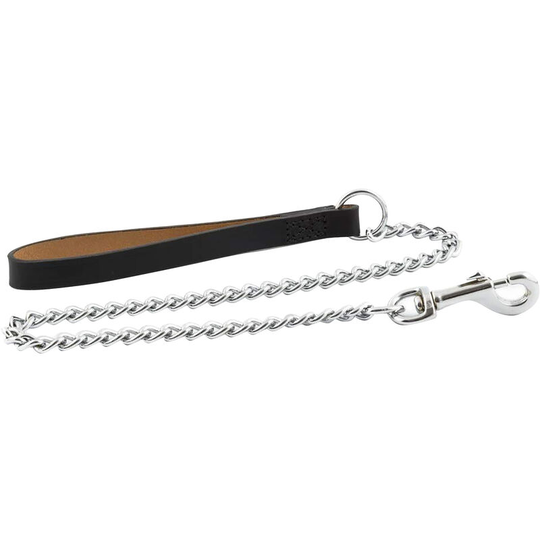 Chain Medium Leather Dog Lead (32in) (Black) - Black - Ancol