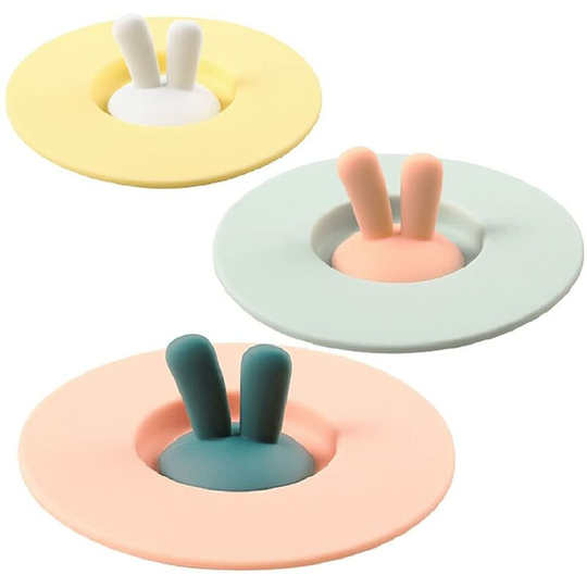 3pcs Silicone Cup Lids for Mugs, Tea Cups, Coffee Cup Cover Cute Cartoon Rabbit Ear Dustproof Leakproof Cup Lids 10cm*10cm