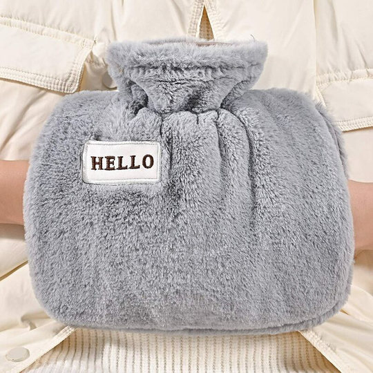 Hot Water Bottles with Rabbit Fur Cover Grey