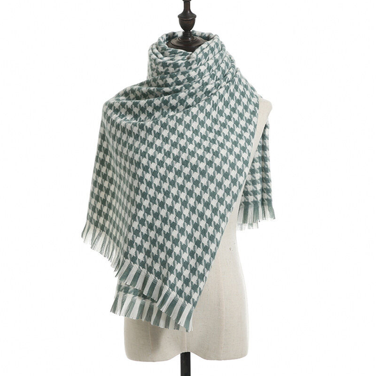 Green Thousand Bird Pattern Scarf Women's Winter Plaid Cashmere like Scarf Thickened Shawl Neck Scarf Women