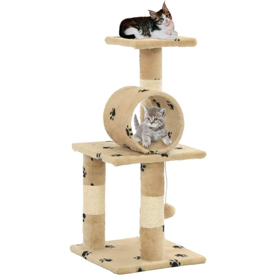 Lifcausal Cat Tree with Sisal Scratching Posts 65 cm Beige Paw Prints
