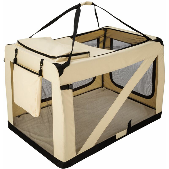 Dog crate foldable - dog cage, pet carrier, puppy crate - xxxxl / 122 x 79 x 78,5 cm - beige