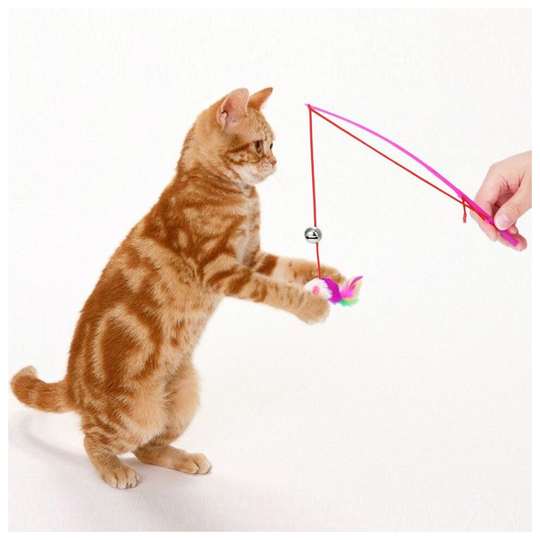 1PC Pet Cat Toys Interactive Retractable Dangle Faux Mouse Rod Bell To