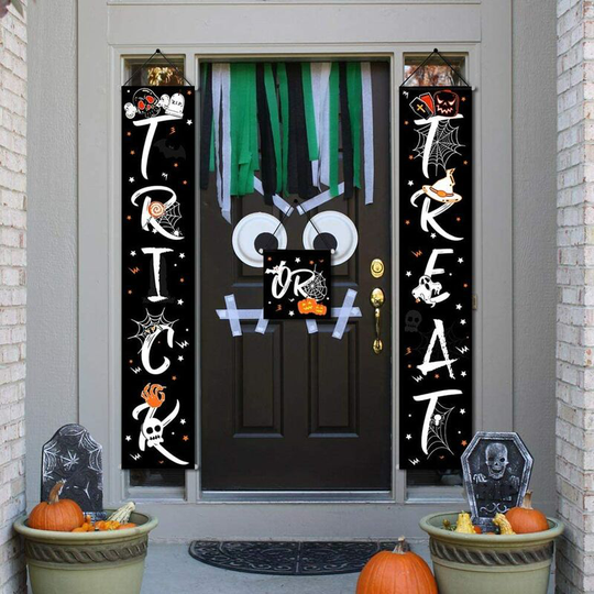 Bearsu - Halloween Decoration Couplet, Outdoor Halloween Decorations, 3 Pieces Colorful Trick or Treat Halloween Banner Set with Spider Pumpkin
