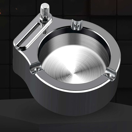 Flkwoh - Stainless Steel Ashtray, Match Lighter, Flammable Metal Retro Ashtray With Matches, 10,000 Ignitions, High Temperature, Drop-proof Round