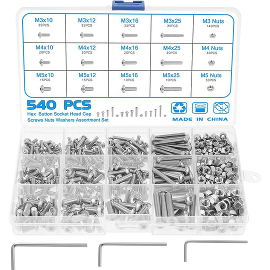 Devenirriche - 540 Pack M3 M4 M5 Stainless Steel Bolts and Nuts with 3 Allen Keys