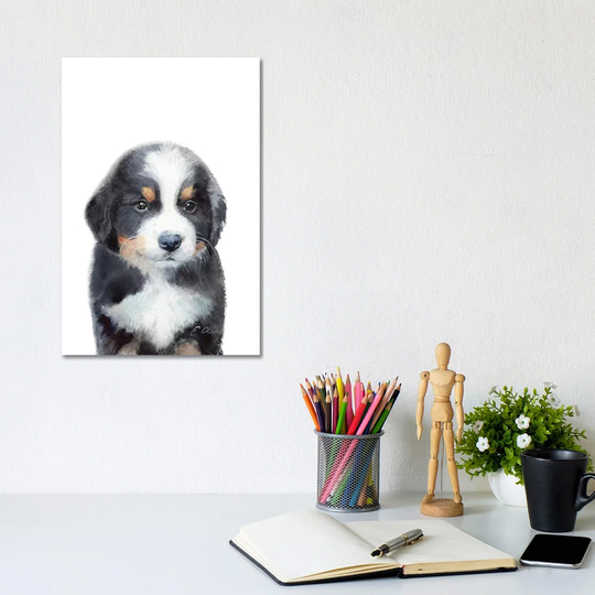 Bernese Mountain Dog Puppy by Watercolor Luv - Wrapped Canvas Painting