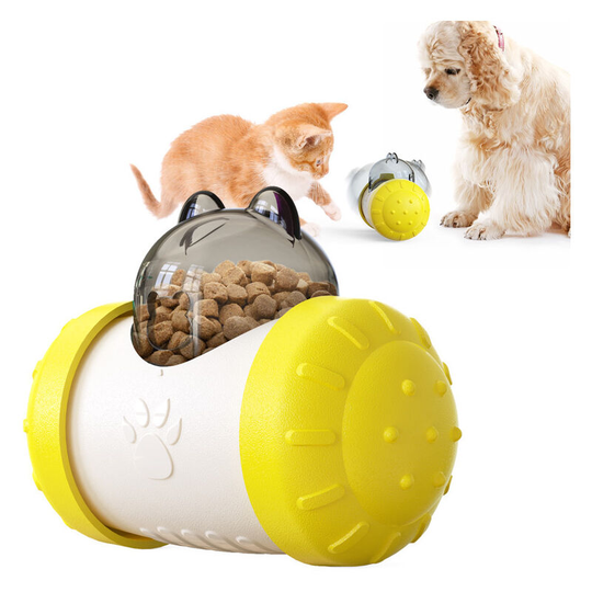 Cat Toy, Cat Food Dispenser Toy Interactive Cat Toy Tumbler Cat Toy Easy to Clean (Yellow)