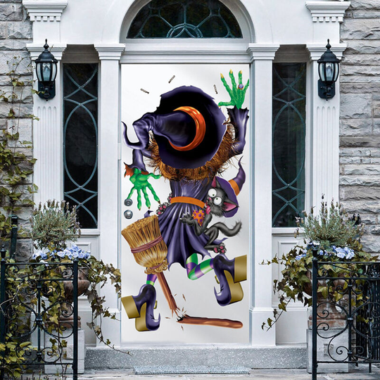 Sun Flowergb - Halloween 3D Witch Cat Door Stickers, 30 x 79 inch Realistic Witch Cat Door Sticker Wallpaper for Halloween Decoration, Party Home