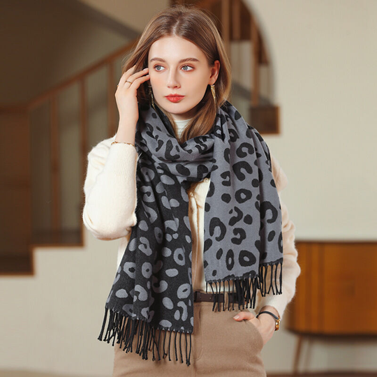 Scarf female tassel imitation cashmere leopard print scarf warm shawl black grey