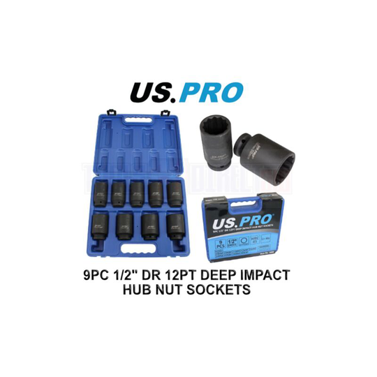 US PRO Tools 9pc 1/2" Dr 12pt Deep Impact Hub Nut Sockets 29mm to 38mm 3688