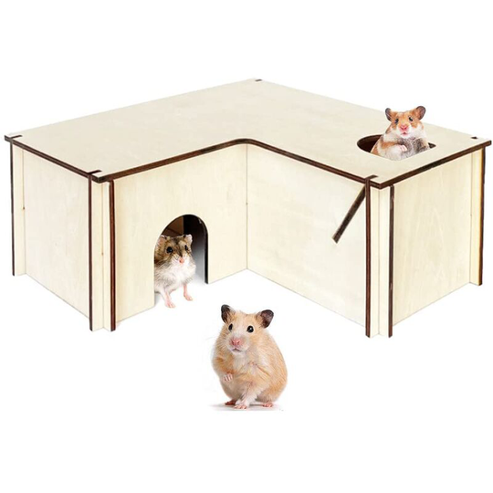 Hamster Log House Maze Multi-Piece Hideout and Exploration Tunnel Wooden Rat Maze with Removable Wooden Lid Pet Activity Sports Toy Syrian Gerbil
