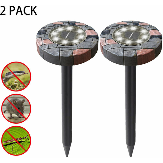 Solar Ultrasonic Mouse Repeller, Insect Repeller, Led Floor Lamp, Two Sets, Round White Light