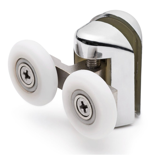 (23mm) 2 x Chromeplate Top Double Shower door Rollers 23mm or 25mm Wheel Diameter L061