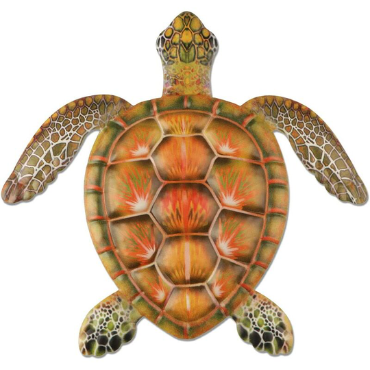 Metal Turtle Wall Decor Turtle Wall Art for Home Bedroom Living Room Office Garden Fences Aquarium Ocean Wall Decor, Green Orange