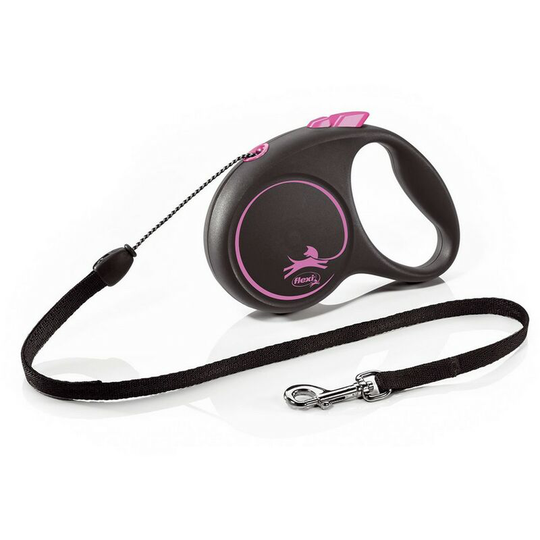 Small Retractable Dog Cord (5m) (Pink/Black) - Pink/Black - Flexi