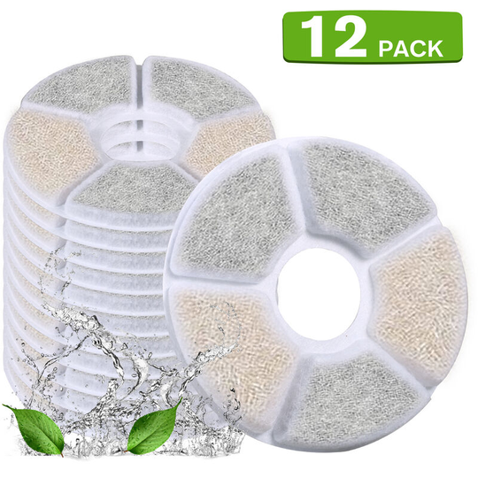 Cat Water Fountain Filters Replacement Filters for 84oz/2.5L Round Filter Space Automatic Pet Water Fountain 12pcs 3 Filtration System