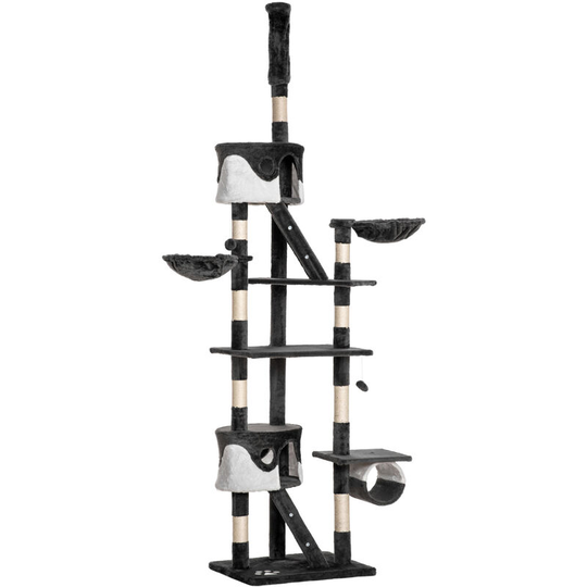Cat Tree 240-260cm Scratching Activity Center House Climbing Tower - Deep Grey - Pawhut