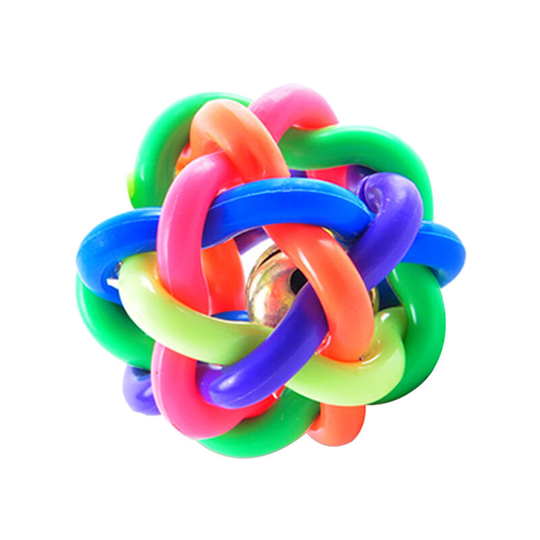 Colorful Soft Woven Bell Ball Toy for Pets 1PCS Diameter 6CM 7CM 9CM for Small Dogs Rubber Chew Puppy Toy Rainbow Ball Colorful Bell Ball