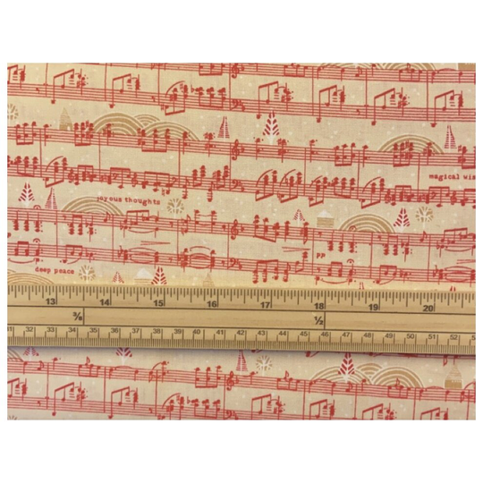 Fat Quarter Christmas Holly Jolly Music Sheets Red 100% Cotton Quilting Fabric
