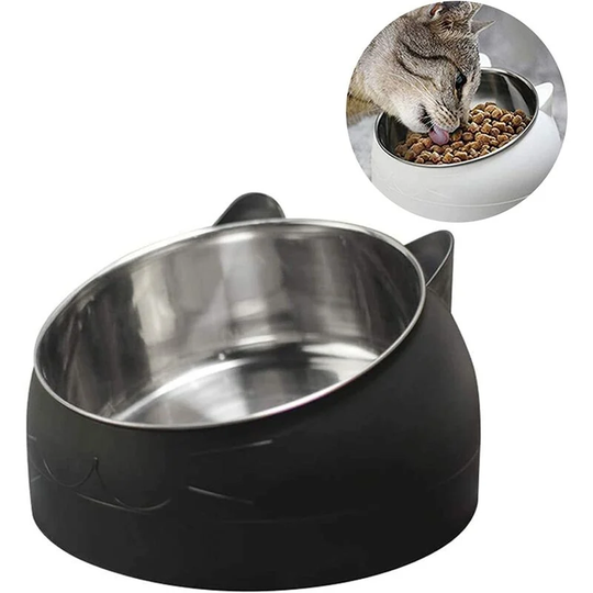 Cat Bowl, Cat Dog Bowl, Tilted Cat Bowl, Cat Bowl Mat, Cat Bowl, Stainless Steel Dog Bowl, Raised Dog Bowl, for Cats Dogs and Other Pets (Black)