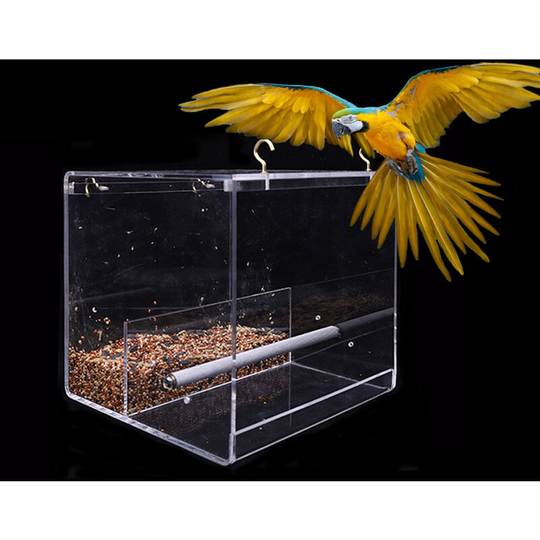 Hanging Bird Feeder for Cage Bird Feeder House Bird Feed Box Hanging Parrot Food Feeder Container Outdoor Feeding Birdfeeders Acrylic Perch Cage