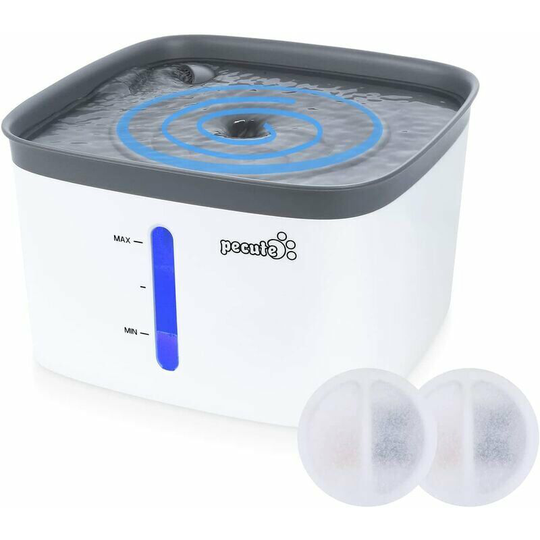 Bearsu - Cat Water Fountain 3.3L, Quiet Cat Dog Fountain with led Night Light, Water Level Window, 2 Filters, Swirl Water Automatic Flow Cat Water