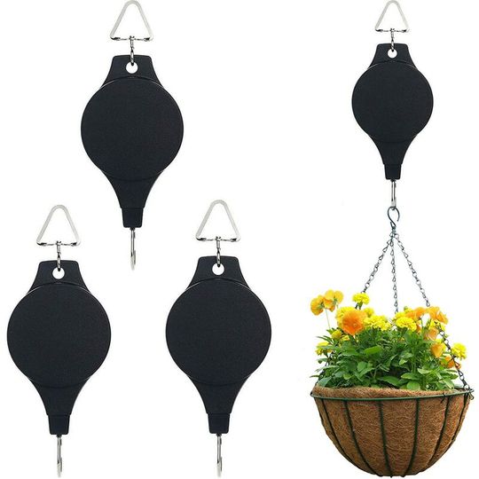 Pesce - Adjustable Plant Pulley Retractable Hanging Planters Flower Basket Hook for Gardening Pot and Outdoor Bird Feeders at Different Heights Lower