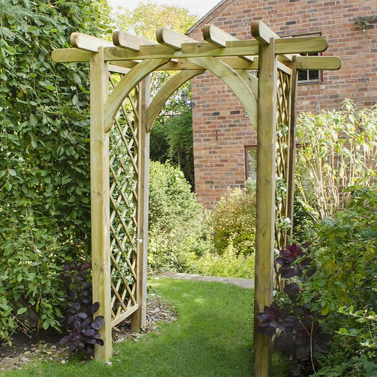Forest - Ultima Wooden Pressure Treated Garden Pergola Arch - Sturdy Lattice Climbing Plant Support Archway