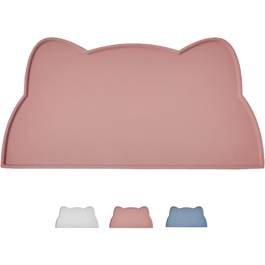 Cat and Dog Bowl Mat, Silicone Non-Slip Bowl Mat Food Mat Non-Slip Waterproof Pet Mat Tray Mat Feeding Mat for Cat and Dog (Tea Pink)