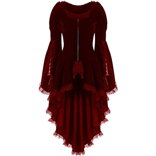 Readcly - Women Dress, Medieval Fancy Dress Adult Lace Tuxedo Dress Zipper Long Flare Sleeve Cosplay Vampire Witch Queen Costume for Halloween
