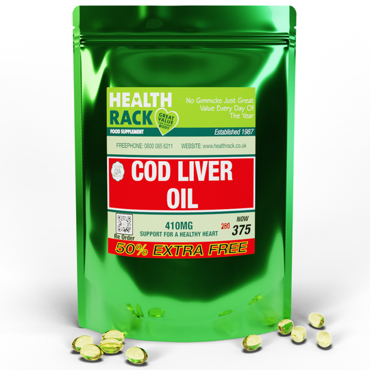 Cod Liver Oil 375 Capsules 410mg High in Omega 3, 1 Year Supply