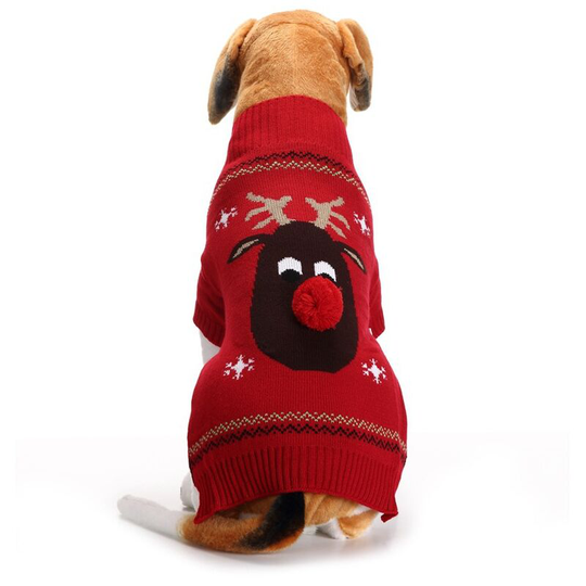 Dog Sweaters for Christmas Cartoon Animal Reindeer Cat Winter Knitwear Warm Clothes, Pet Christmas Clothes Red Nose Fawn Pet Sweater (1 Pack, L)