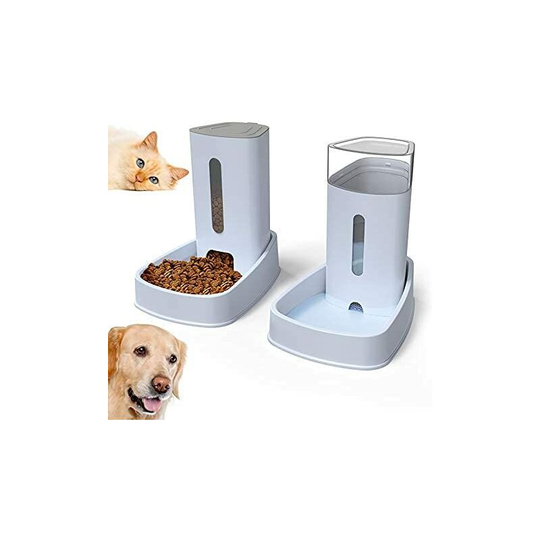Modou - 3.8L x 2PCS Dog Cat Food Water Dispenser Automatic Feeders and Drinkers Water Fountain Dispenser Kibble Large Pet Accessories