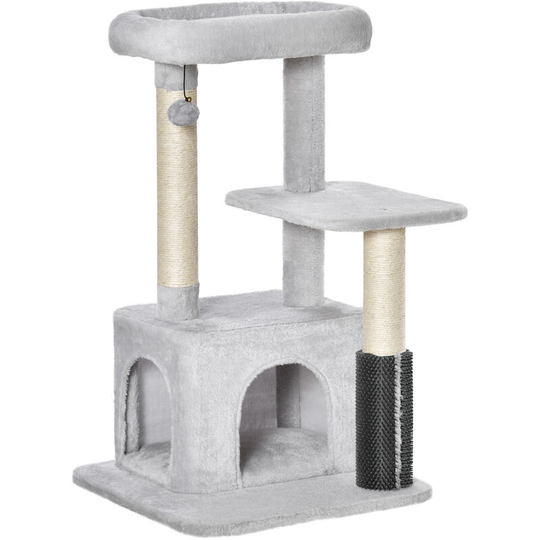 Cat Tree Climbing Activity Center w/ Scratching Massage Toy Hanging Ball - Grey - Pawhut