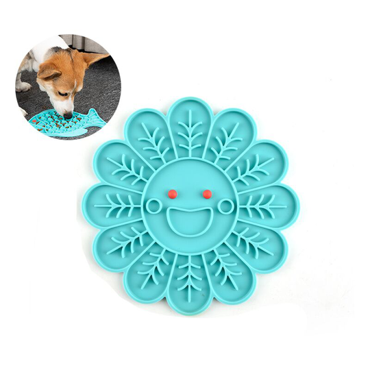Licking Cat Bowl Plate Plate Dog Food Pad Slow Silicone Pet Plate Bowl For Slow Food Flower Blue