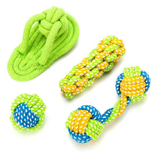 Dog Toy Rope Set, 4 Pieces Dog Toy Rope With Knot, 100% Cotton Chew Toy Puppy Toy Dog