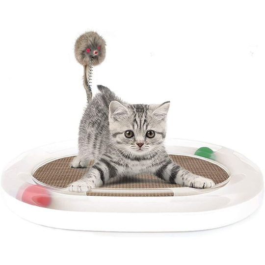 Cat Toy Lounge cardboard scratcher cat ball toy with mouse and spring(white)