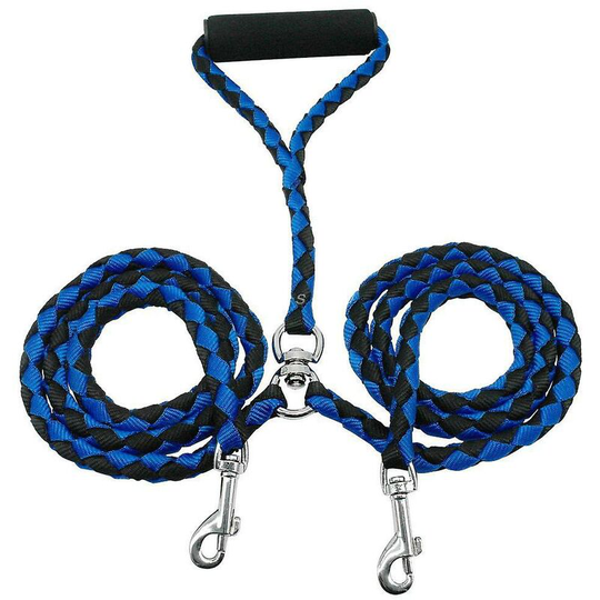One Drag Two Double Head Dog Leash Dog Leash Pet Double Leash Blue