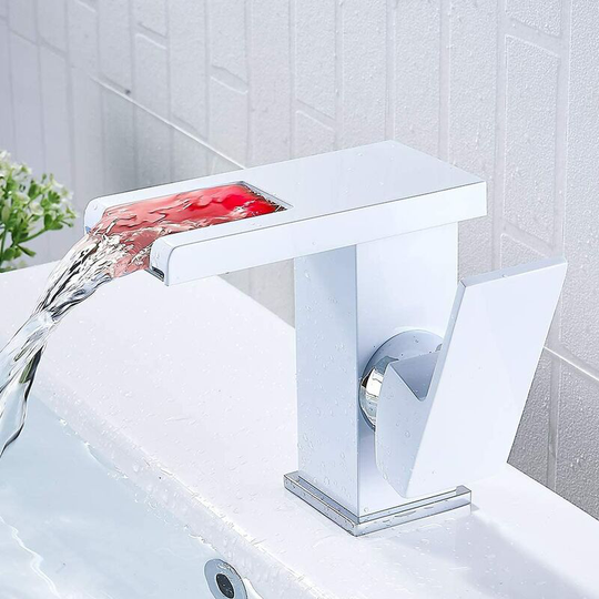 Muff - Waterfall led bathroom mixer, high white gold