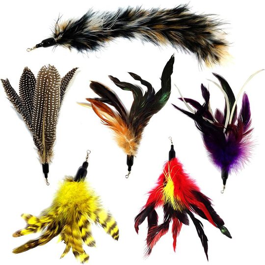 Multi Piece Replacement Feathers Pack Plus Bonus Soft Furry Tail for Interactive Cat and Kitten Toy Wands - Langray