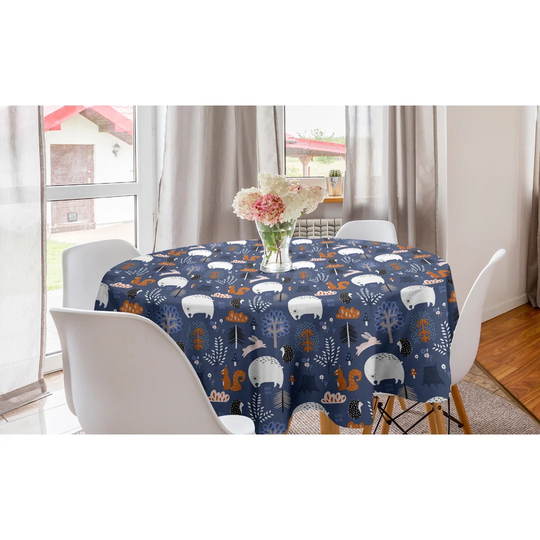 Camylle Animal Polar Bear Squirrel Hedgehog Trees Rabbits Herbs Woodland Creatures Tablecloth