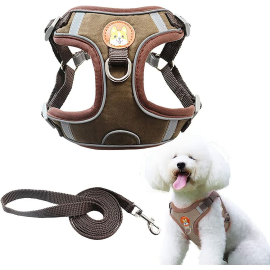 Dog Harness Adjustable Walking Harness Breathable Soft Padded Reflective Chest Harness and Vest for Small Medium Dogs Cat (m, Brown)