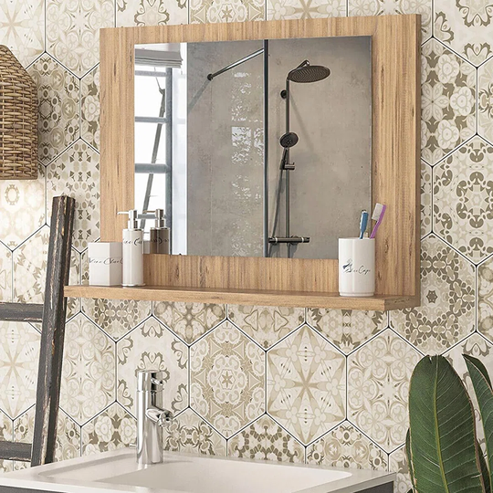 Flat Framed Wall Mounted Mirror in Brown