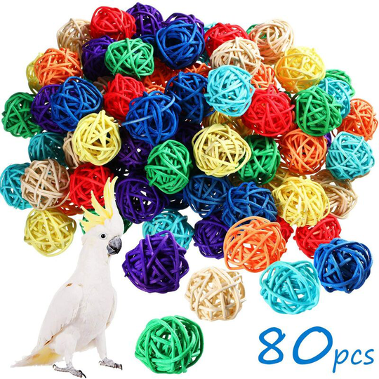 80 Pieces Bird Toy Rattan Balls Parrot Pet Chewing Wicker Toys Small Animals Cage Accessories for Parakeet Budgie Cockatoo Wedding Party Table